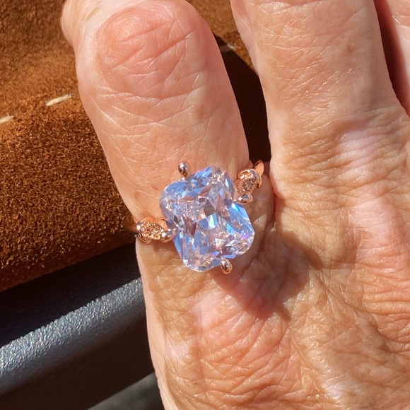 - Art Deco-Faceted Mossainte & 14k Rose Gold Vermiel Ring Size 8 1/2 - Picture 6 of 11